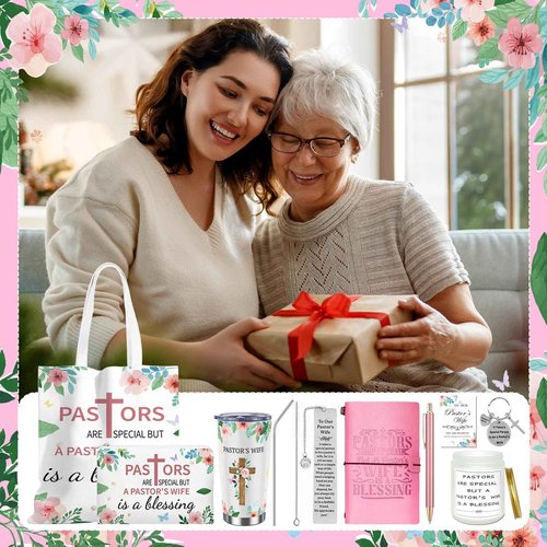 10 Pcs Pastor's Wife Appreciation Gifts Set Includes Blanket Christian Makeup Bag Tote Bag Pen Notebook Cup Aromatherapy Keychain Bookmarks Thank You Card for Pastor Wife Christmas Thank You Gifts