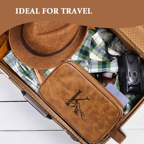 Janhavi Personalized Toiletry Bag for Men, Beach Vacation Travel Essentials, Waterproof Toiletry Bag with Hook, Laser Engraved Initials & Mountain, Birthday Gifts For Him (Brown B)