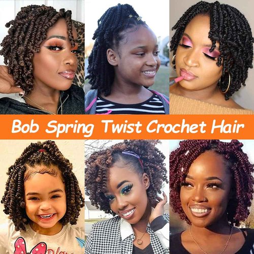 Lifabeauty 8 Packs Short Bob Spring Twist Crochet Hair for Kids 8 Inch Pretwisted Passion Twist Crochet Hair Braids for Black Women (8 Inch, M30#)