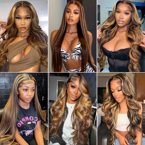 Lukymart Highlight Ombre Lace Front Wigs Human Hair 13x6 Body Wave Frontal Wigs Pre Plucked With Baby Hair 180% Density 4/27 Colored Honey Blonde Wig Human Hair for Women 24 Inch