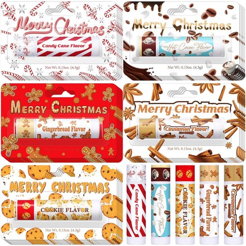 Sacubee 25 Pcs Christmas Peppermint Candy Flavor Lip Balms Bulk Peppermint Candy Gingerbread Hot Cocoa Cookie Cinnamon Flavor Lip Balms Christmas Party Gifts Stocking Stuffers for Employee Staff