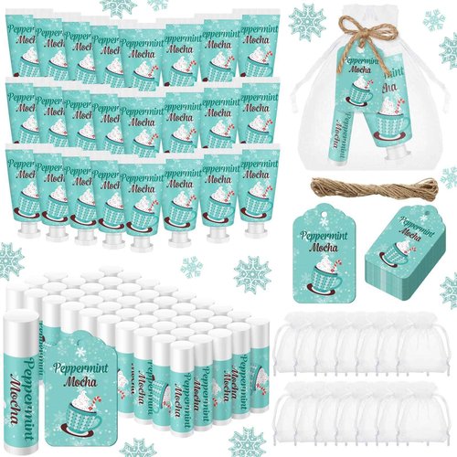 Swiffen 48 Sets Peppermint Mocha Hand Cream and Lip Balm Gift Christmas Hand Cream Bridal Baby Shower Party Favors Travel Size Hand Lotion and Lip Balm Bulk Christmas Holiday Party Supplies for Guest