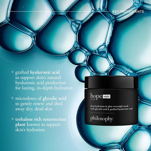 philosophy hope in a jar deep hydration & glow overnight face mask - with glycolic & hyaluronic acid - renews & restores dry skin for a smooth, glowy finish - 2 fl oz.