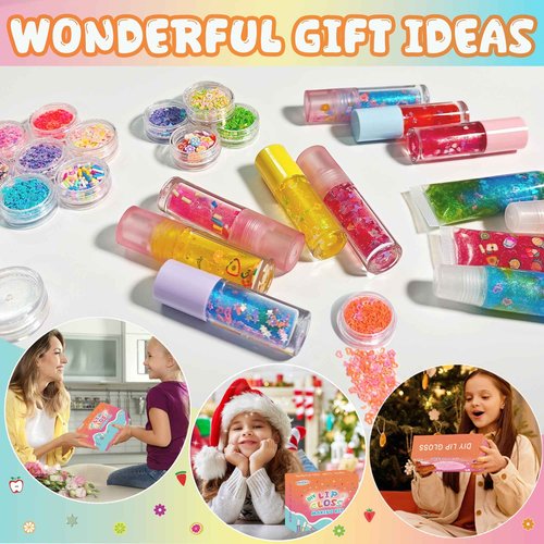 BRIPATI DIY Lip Gloss Making Kit - All-in-One to Make Your Own Lip Care Gloss Set with Clear Base, Pigments, Glitter, Tubes, Fun Creative Gift for Women Girls Makeup Lovers in Christmas Birthdays