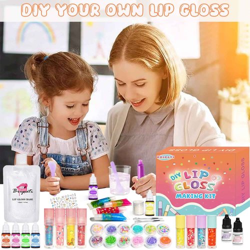 BRIPATI DIY Lip Gloss Making Kit - All-in-One to Make Your Own Lip Care Gloss Set with Clear Base, Pigments, Glitter, Tubes, Fun Creative Gift for Women Girls Makeup Lovers in Christmas Birthdays
