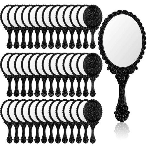Namalu 40 Pcs Vintage Handheld Mirror Small Embossed Portable Princess Cute Compact Mirror with Handle for Women Valentine Party Favors Travel(Black)