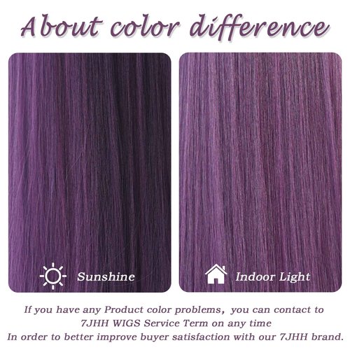 7JHH WIGS Dark Purple Wig With Bang For Women 23in Long Straight Synthetic Wig For Girl Emo Cosplay And Daily Use
