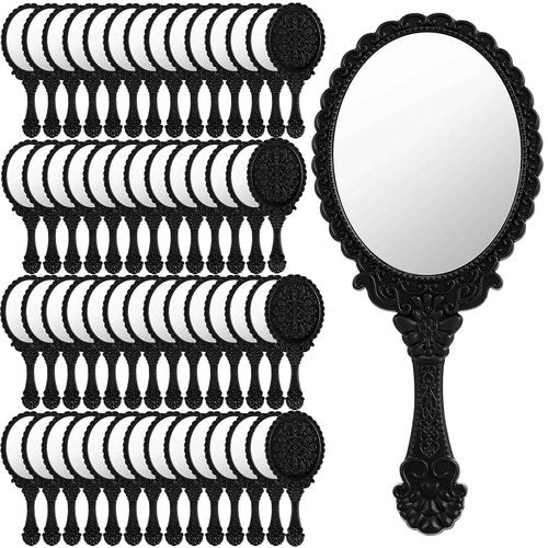 Suzile 60 Pcs Vintage Handheld Mirror Bulk Retro Hand Held Mirror Small Travel Portable Embossed Flower Decorative for Travel Birthday Princess Party Favors Goodie Bag Makeup Home Salon Plastic(Black)