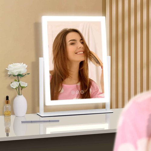 Kotdning Lighted Makeup Mirror, Hollywood Vanity Mirror with Lights, Three Color Lighting Modes, and 5X Magnification Mirror, Smart Touch Control, 360°Rotation