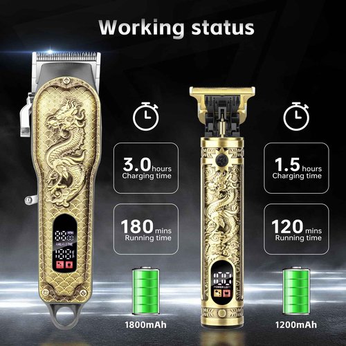 Electric Hair Clippers for Men, Professional Cordless Barber Clippers for Hair Cutting & Grooming, Hair Trimmer Barber Clippers Set with LCD Display & Guide Combs for Family Grooming