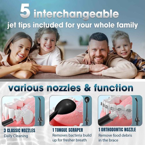 Water Dental Flosser Cordless for Teeth - Nicwell 4 Modes Dental Oral Irrigator, Portable and Rechargeable IPX7 Waterproof Powerful Battery Life Water Teeth Cleaner Picks for Home Travel