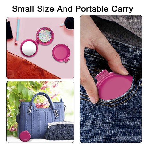ONLYFU 18 Pcs Folding Travel Mirror Hair Brushes Round Folding Pocket Hair Brush Mini Portable Compact Hair Brush with Mirror for Women Girls