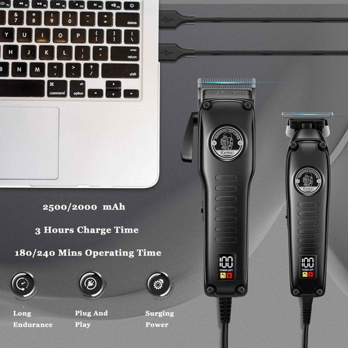 KEMEI 1827 Professional Hair Clippers for Men, Electric Beard Trimmer with Zero Gap T-Blade, Cordless Clippers and Trimmers Set with LED Display for Mens Gifts