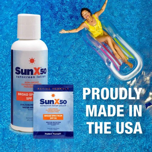 CoreTex Sun X 50 SPF Broad Spectrum Sunscreen Packets - Pack of 100 Paraben, Oxybenzone, Octinoxate, & Oil Free Sunscreen - No White Cast and Water & Sweat Resistant Up to 80 Minutes