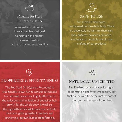 Hadirose Egyptian Cyperus Rotundus All Natural Hair Removal Serum | Concentrated Pure Red Saad Oil | Hair Growth Inhibitor | Natural Scent | Made in the USA.