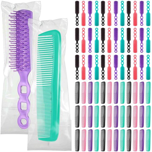SiliFine 72 Pcs Bulk Hair Brushes Combs Set for Homeless Individually Wrapped Hairbrushes Bulk Curly Thick Long Smoothing Detangling Hairbrushes for Women Hotel Homeless Nursing Charity (Multicolor)
