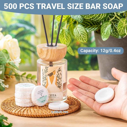 Demissle 500 Pcs Mini Soap Bars 0.4 oz Small Round Coin Size Hotel Soap Bars Bulk Individually Wrapped Hand Travel Soap Guest Bathroom Toiletries for Party Favors Motel Body Cleansing
