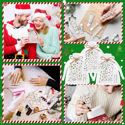 12 Sets/72 Pcs Christmas Party Favors Christmas Hand Cream Body Lotion Lip Balm Nail File Gifts Set Xmas Stocking Stuffers Travel Size Lotion Bulk Holiday Party Supplies for Coworkers Women Adults