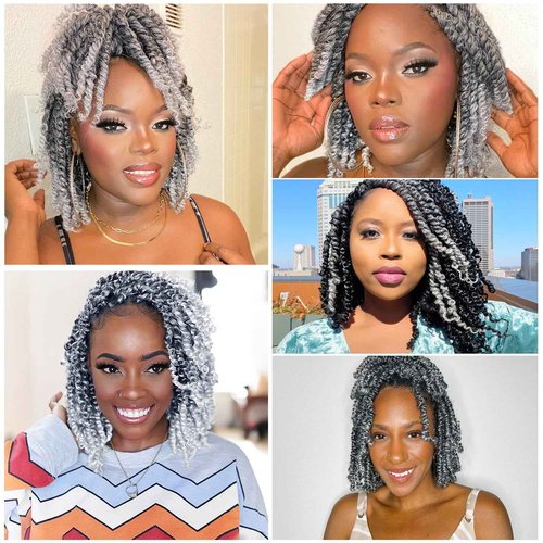 8 Inch Passion Twist Crochet Hair for Black Women 8 Packs Pre-twisted Passion Twists Crochet Braids Hair Pre-looped Bohemian Twists Synthetic Braiding Hair Extensions (12Strands/pack;TGrey#)