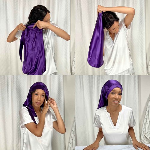 Reversible 100% Real Silk Long Hair Reversible Sleep Bonnet - Wide Band, Adjustable Tie, 22 Momme Mulberry Silk - Gunmetal