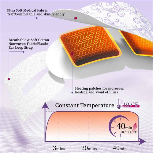 PHIXBEAR 110℉ Constent Cornea Care Rest Self Heating Eye Mask 60Mins, Disposable Lavender Steam Eye Mask for Travel Sleep, Compresses for Dry Eyes, Relaxing Gifts 24 Packs