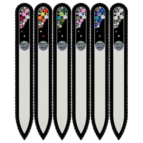 Mont Bleu Gift Set of 5 + 1 Free Czech Glass Nail Files Hand Decorated with Crystals - Gifts for her - Handmade Gift - Czech Tempered Glass - Best Crystal Nail Files for Natural Nails