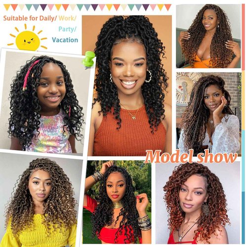 Forevery Goddess Locs Crochet Hair 12 Inch Faux Locs Crochet Hair 6 Packs Pre Looped Crochet Hair for Black Women, Boho Crochet Locs with Curly Ends 1B