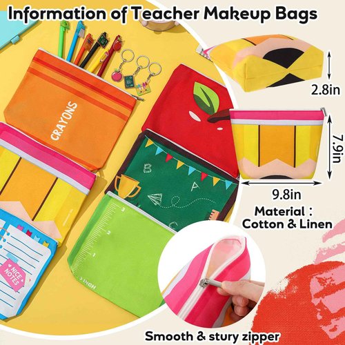 Sunnymove Teacher Appreciation Gifts in Bulk Makeup Bag with Pen Keychain Teacher Thank You Gifts Cosmetic Bag Pouch for Women Employee Coworkers Team Supplies(Multi-styles)