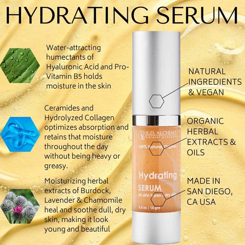 RD Alchemy - 100% Natural & Organic Hyaluronic Acid Hydrating Serum for hydrating & retaining moisture in dry & sensitive skin using Natural Humectants. For use by Everyone including Professionals