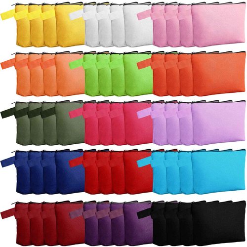 Reginary 60 Pieces Canvas Makeup Bags Bulk Cute Travel Cosmetic Pouch Multipurpose Blank Small Toiletry Bag DIY with Zipper for Women Teens Operation Christmas Gifts Items, 15 Colors(8.6 x 5 x 2 Inch)