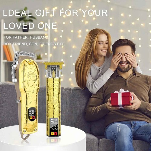 LQT Men’s Gold Hair Clippers, Cordless Professional Barber Clippers & Trimmers with LED Display, Long Runtime, Electric Grooming Kit for Haircuts & Beard Trimming,Gift for Husband, Father, Boyfriend