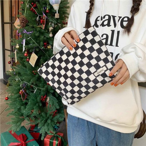 BIVIZKU Travel Checkered Makeup Bag, Corduroy Cosmetic Bag for Purse, Small Cosmetic Zipper Pouch Cute Travel Checkered Makeup Bag Gift for Women,Girls (3 pack)