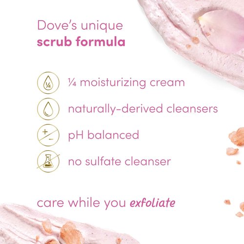 Dove Body Wash 4 Count Renewing Peony and Rose Oil and Body Scrub 3 Count Himalayan Salt & Rose Oil