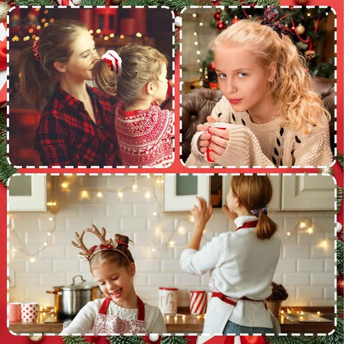 Riceshoot 48 Pcs Christmas Scrunchies Bulk Elastic Christmas Hair Ties Snowflake Glittery Hair Bands Scrunchy Hair Ropes Plaid Soft bow antler Ponytail Holders for Women Holiday Hair Accessories Gifts
