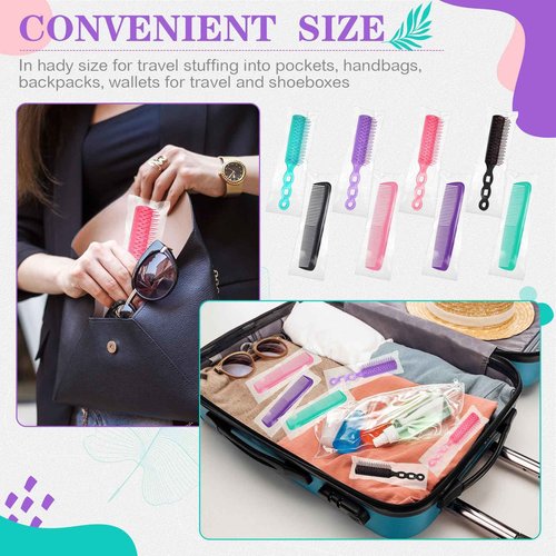 SiliFine 72 Pcs Bulk Hair Brushes Combs Set for Homeless Individually Wrapped Hairbrushes Bulk Curly Thick Long Smoothing Detangling Hairbrushes for Women Hotel Homeless Nursing Charity (Multicolor)