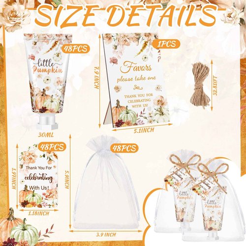 Dansib 48 Sets Fall Hand Cream Bulk Gifts for Guest Baby Shower Party Favors Travel Size Pumpkin Hand Cream with Thank You Cards for Autumn Thanksgiving Party Supplies(Fall Pumpkin)