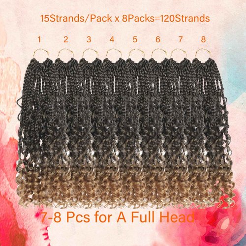 Drehande Goddess Box Braids Crochet Hair 24 Inch 120 Stands Boho Crochet Box Braids with Curly Ends 8 Packs Boho Box Braids Crochet Hair Extensions