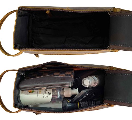 RUSTIC TOWN Leather Toiletry Bag for Men - Hygiene Organizer Travel Ditty Kit (Antique Brown)