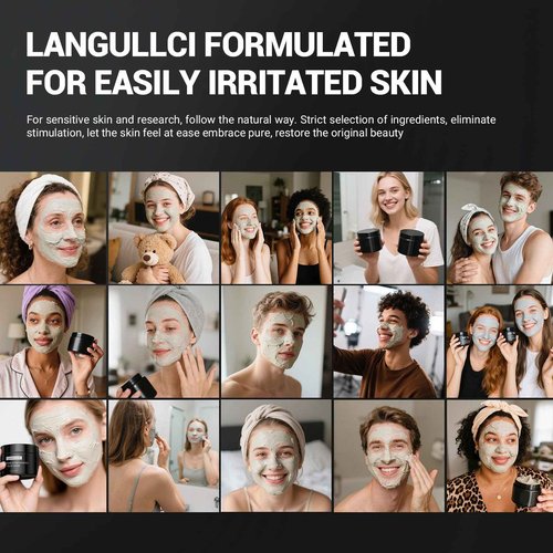 LANGULLCI Purifying Kaolin Clay Mask & Mud Face Mask - Blackhead Remover, Oil Control for Sensitive/Oily/Dry Skin | Detoxifying Scrub & Pore Cleaner | Helps Reduce Pores & Acne | 10.5oz