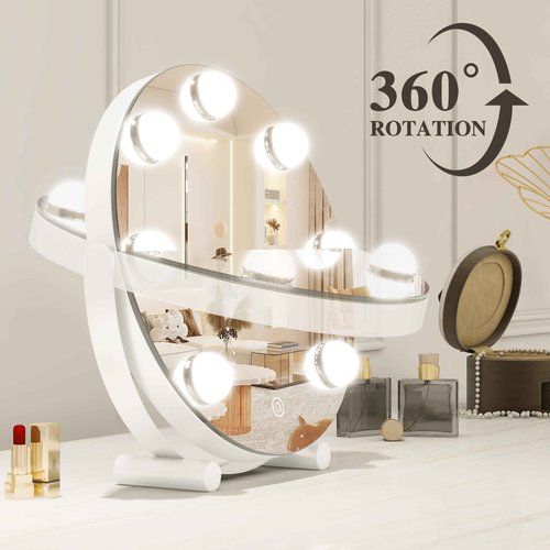 ROLOVE Vanity Mirror with Lights, 12 Inch Hollywood Mirror with Lights for Makeup Desk, LED Makeup Mirror with 7 Dimmable Bulbs for Bedroom Tabletop, Smart Touch Dimmable 3 Modes, 360° Rotation