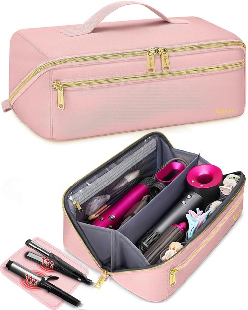 Mancro Hot Hair Tools Travel Bag with Separate Heat Resistant Mat, Large Capacity Wide-open Pouch, Hair Accessories Organizer for Flat Irons, Straighteners, Curling Iron,Travel Essentials for Women