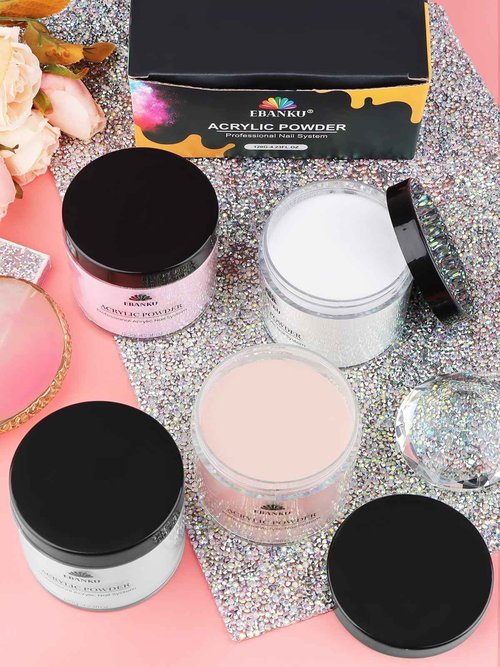 EBANKU 4 Colors Acrylic Powder Set Nude Pink White Clear Acrylic Nail Powder Acrylic Powder for Acrylic Nail Extension Nail Carving, Long-Lasting, No Nail Lamp Needed, Large Capacity 4.23oz*4