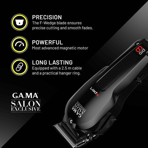 GA.MA Magnetic Clipper Pro 9 Xpert, High-Performance Motor, DLC F-Wedge Blade, Adjustable Taper Lever, 4 Combs