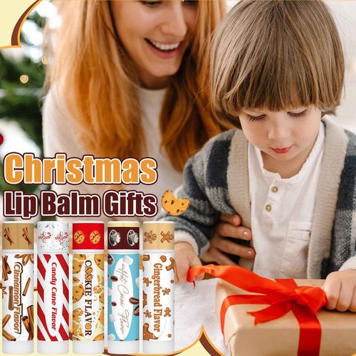 Siifert 50pcs Christmas Peppermint Candy Flavor Lip Balms Gift Bulk Candy Gingerbread Hot Cocoa Cookie Cinnamon Flavor Lip Balm Christmas Party Gift Stocking Stuffer for Coworker Staff Employee (Cute)