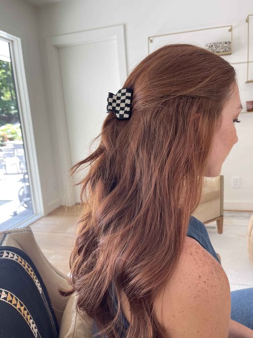 INK+ALLOY Small Beaded Hair Clips, Gia Boho Cute Claw Clips for Women, Mini Claw Clip for Half Up Half Down Hair Styles, Handmade Hair Accessories for the Modern Bohemian (Black and White Checkered)