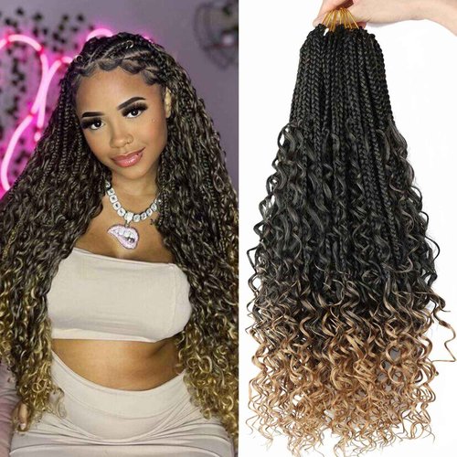 Goddess Box Braids Crochet Hair - 24 Inch Boho Box Braids 8 Packs Bohemian Box Braids Pre-looped Boho Crochet Braids with Curly Ends Synthetic Crochet Box Braids Hair for Black Women T27#