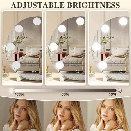 ROLOVE Vanity Mirror with Lights, 12 Inch Hollywood Mirror with Lights for Makeup Desk, LED Makeup Mirror with 7 Dimmable Bulbs for Bedroom Tabletop, Smart Touch Dimmable 3 Modes, 360° Rotation
