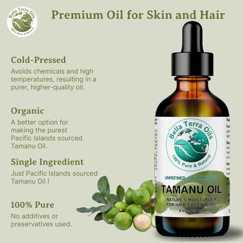 Bella Terra Oils - Organic Tamanu Oil 16 oz - Harness the Power of Nature, Infused with Stearic Acid & Calophyllolide, Perfect Choice for Luxurious Skin Nourishment