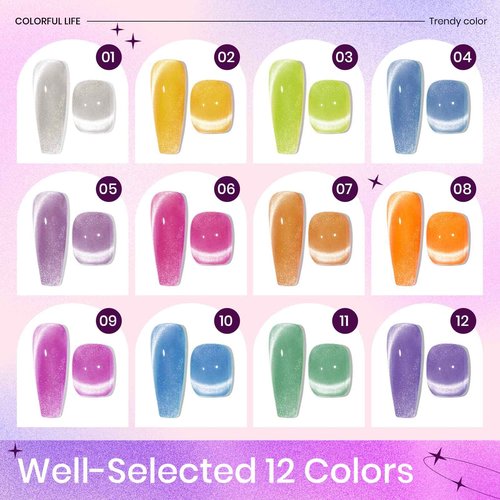 SUPWEE 12 Colors Cat Eye Gel Nail Polish - Macaron Candy Magnetic Nail Polish Gel Set Summer Spring Cateye UV Lamp Cure Require DIY Salon Home Gift