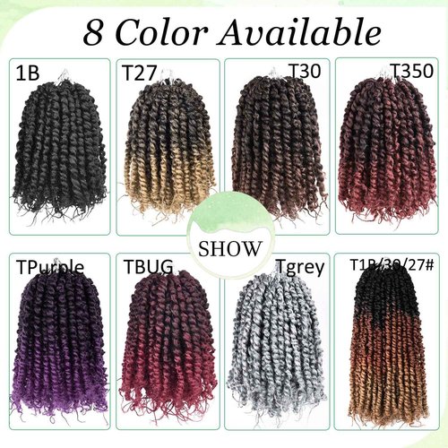 8 Inch Passion Twist Crochet Hair for Black Women 8 Packs Pre-twisted Passion Twists Crochet Braids Hair Pre-looped Bohemian Twists Synthetic Braiding Hair Extensions (12Strands/pack;TGrey#)